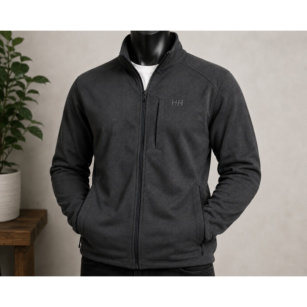 Helly Hansen Mens XXL Charcoal Gray Full Zip‎ Grid Fleece Jacket Technical Layer
